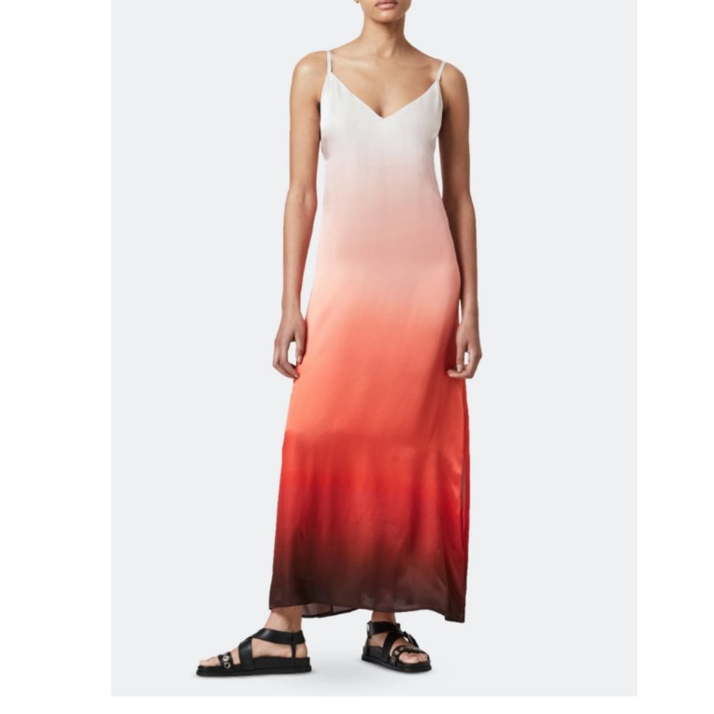 All Saints | Red Vinia Ombre Slip Dress | Sz 4 | NWT